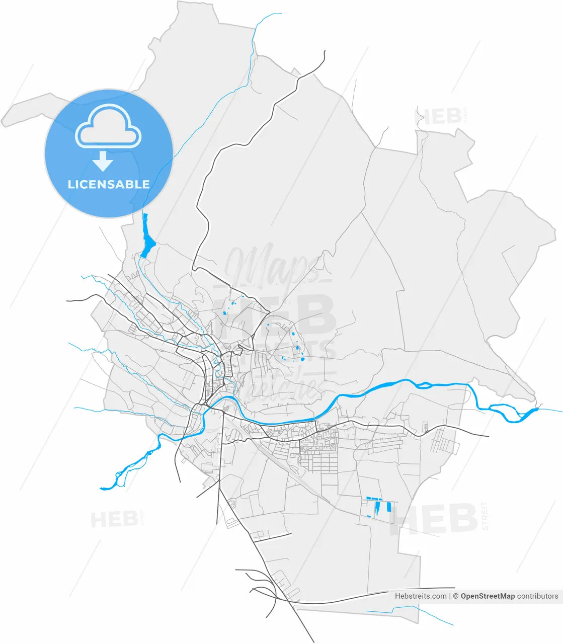 Turda, Cluj, Romania, high resolution vector map - Instant download PDF and JPG