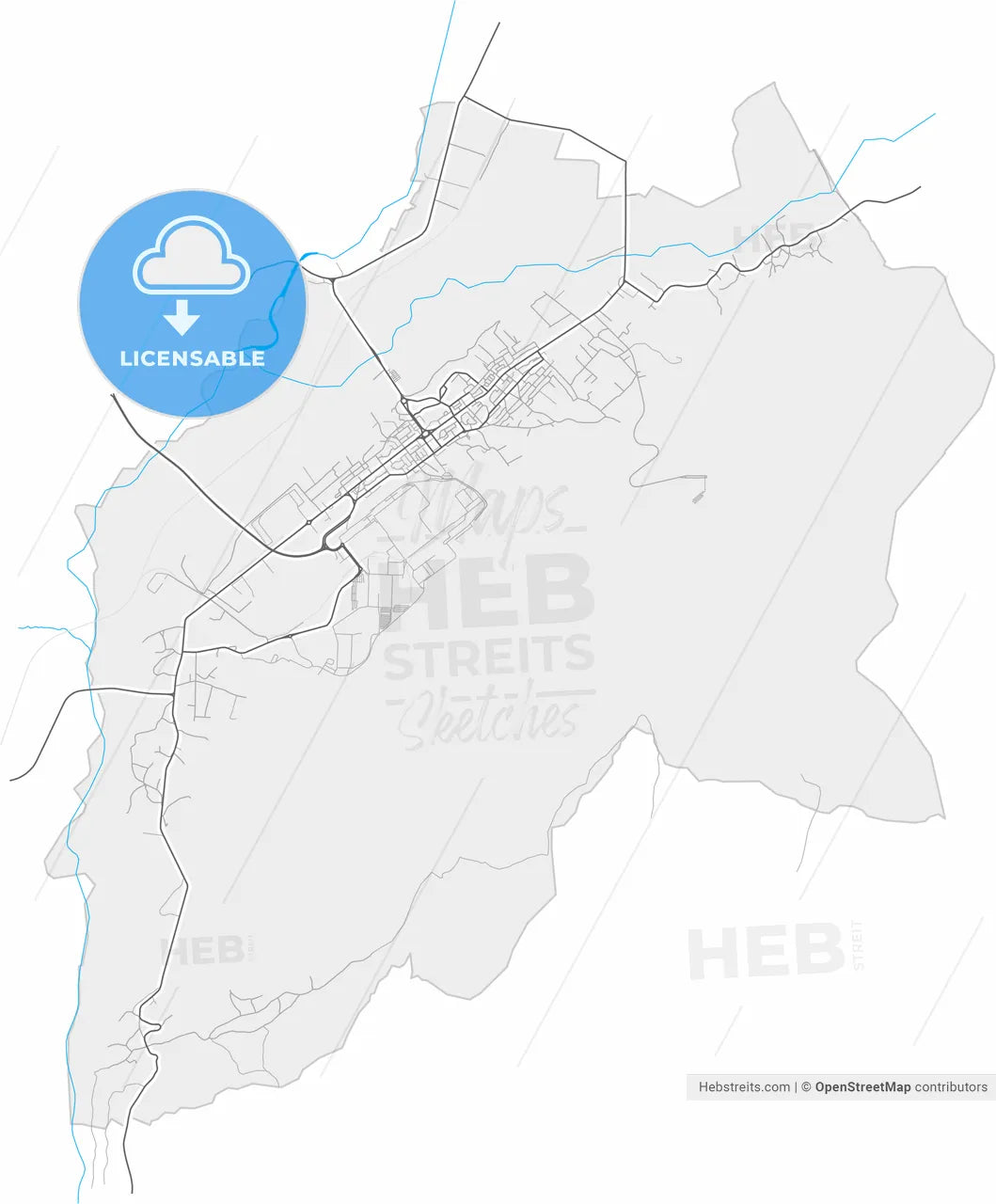 Mioveni, Argeș, Romania, high resolution vector map - Instant download PDF and JPG
