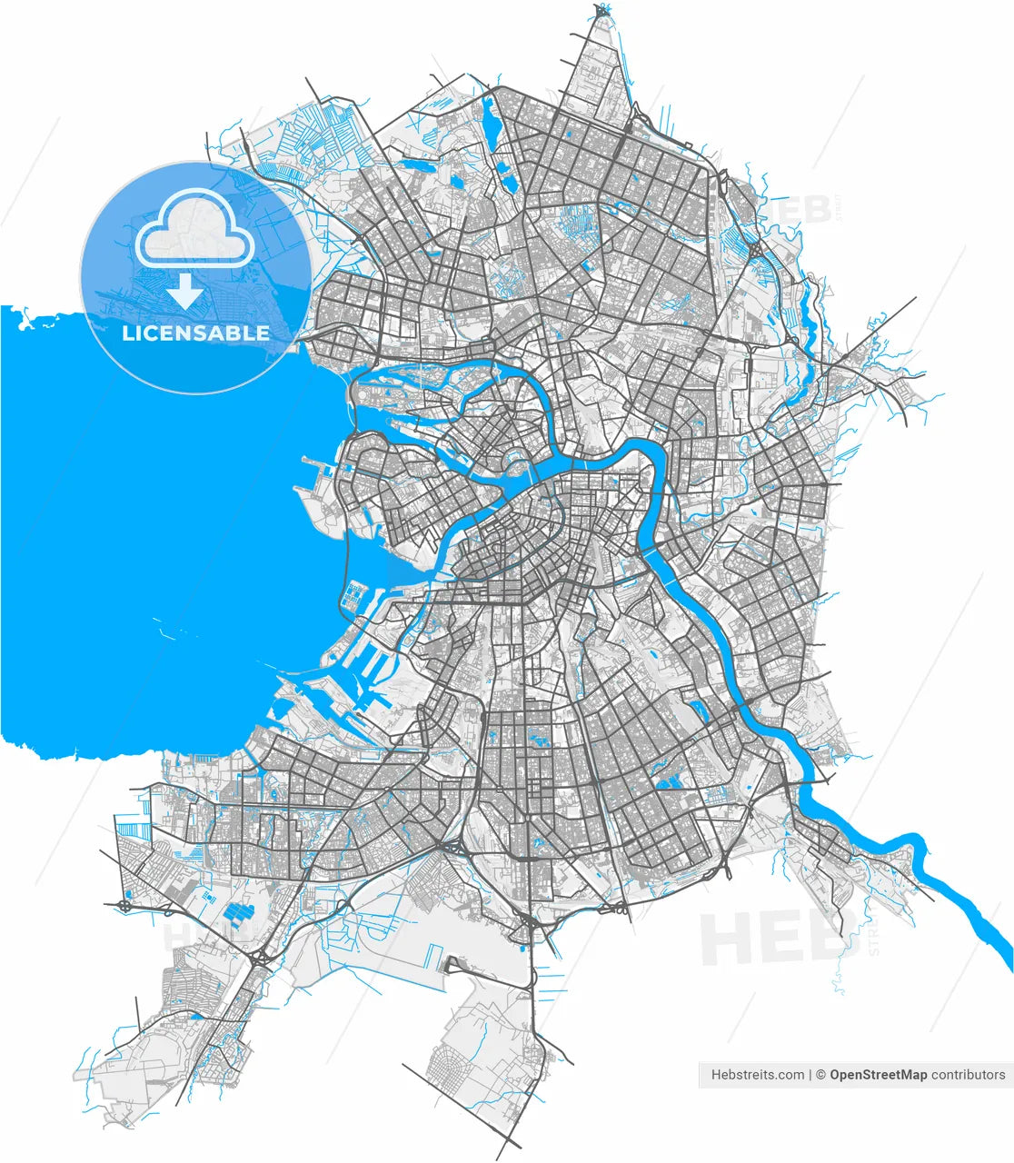 Saint Petersburg, Saint Petersburg , Russia, high resolution vector map - Instant download PDF and JPG