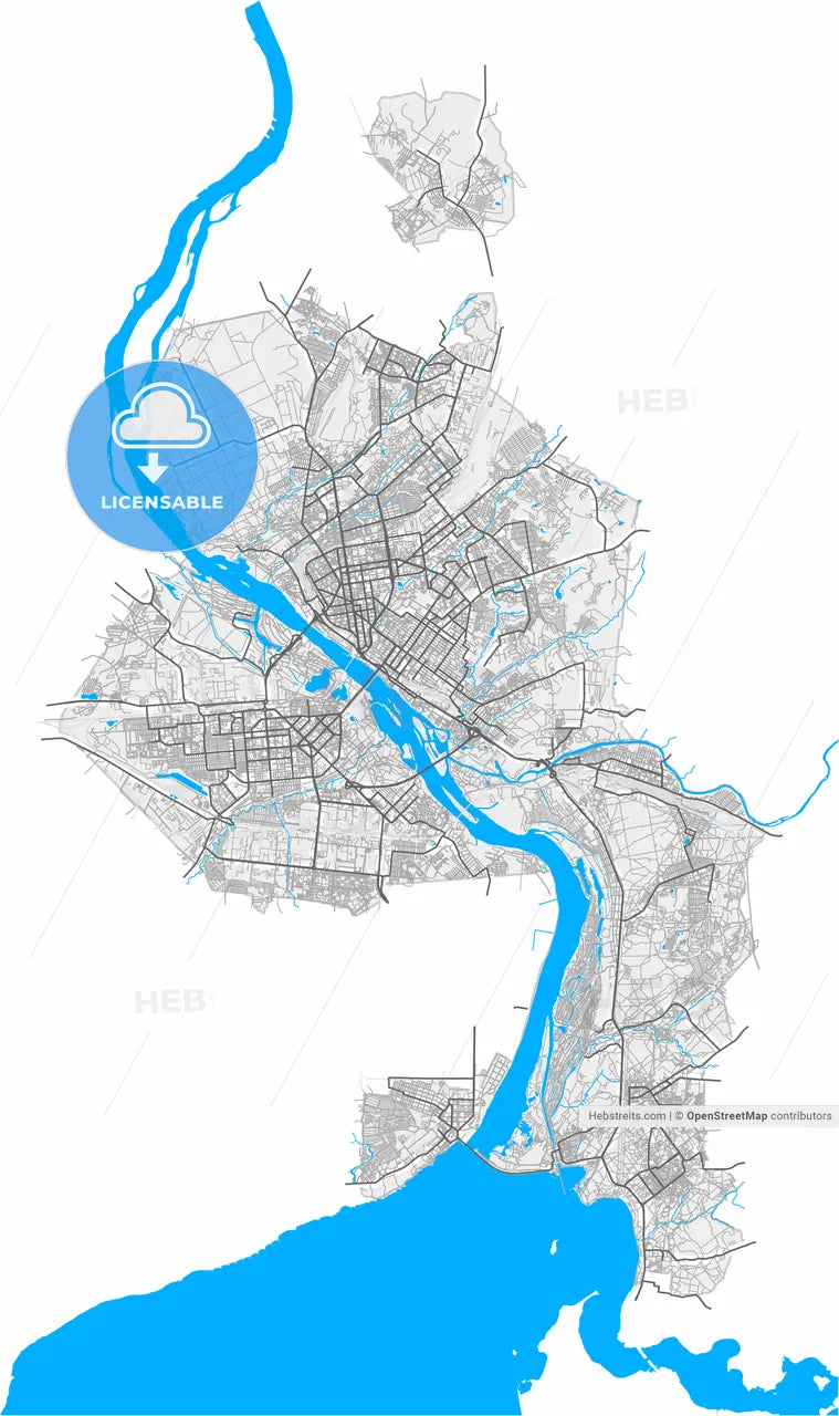 Novosibirsk, Novosibirsk Oblast, Russia, high resolution vector map - Instant download PDF and JPG