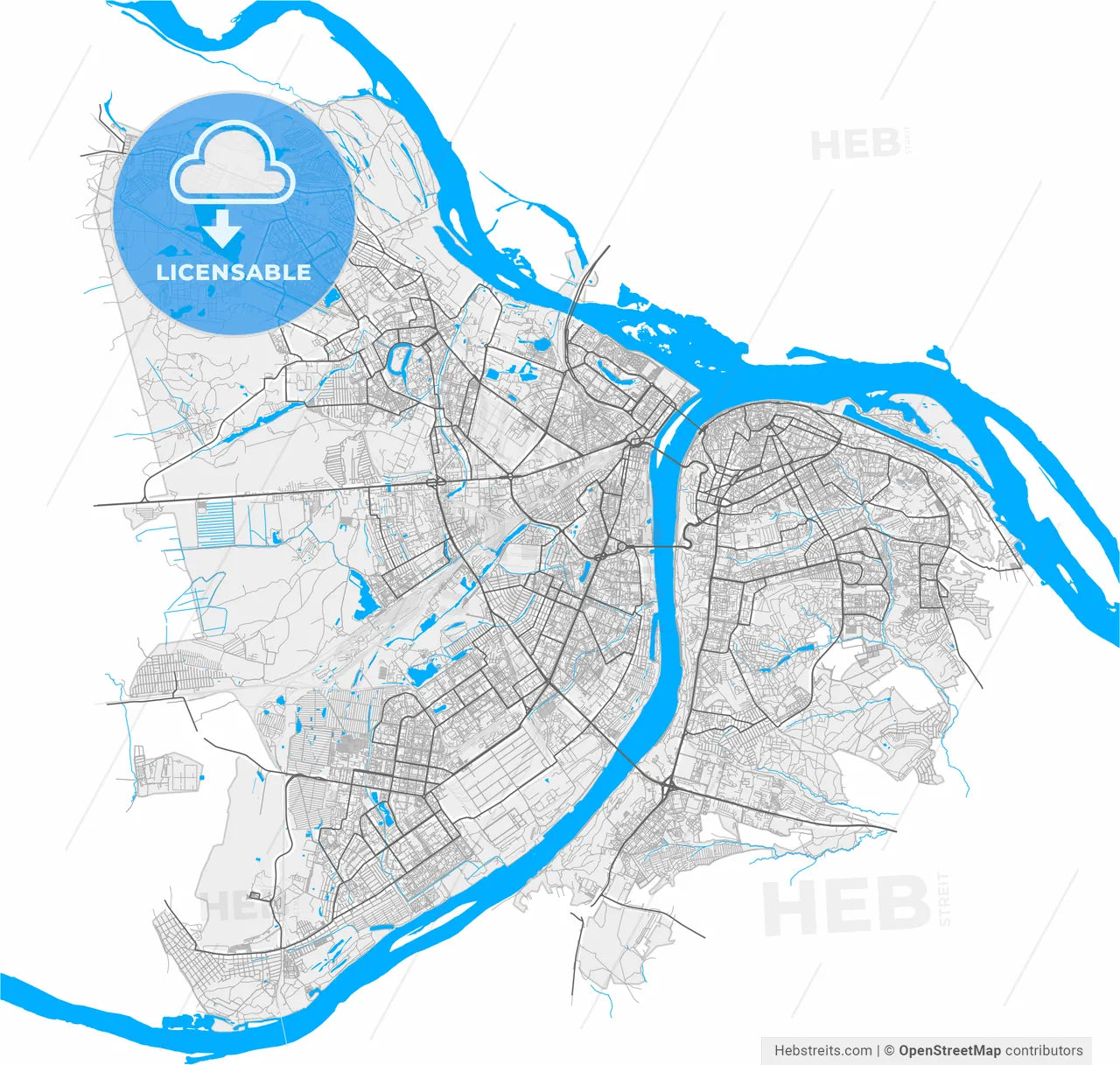 Nizhny Novgorod, Nizhny Novgorod Oblast, Russia, high resolution vector map - Instant download PDF and JPG