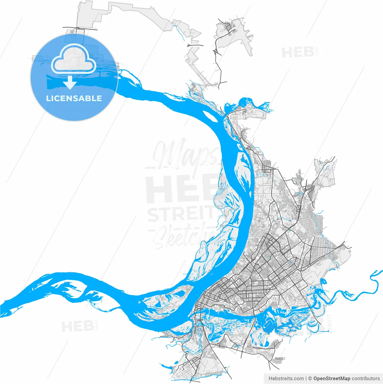 Samara, Samara Oblast, Russia, high resolution vector map - Instant download PDF and JPG