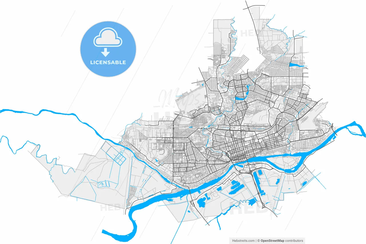 Rostov-on-Don, Rostov Oblast, Russia, high resolution vector map - Instant download PDF and JPG