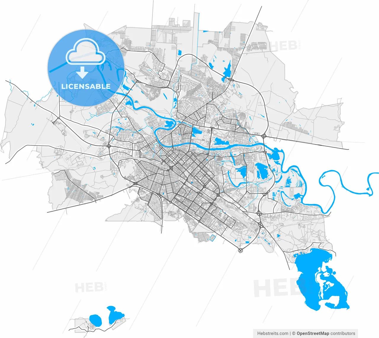 Tyumen, Tyumen Oblast, Russia, high resolution vector map - Instant download PDF and JPG