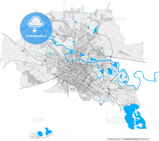 Tyumen, Tyumen Oblast, Russia, high resolution vector map - Instant download PDF and JPG