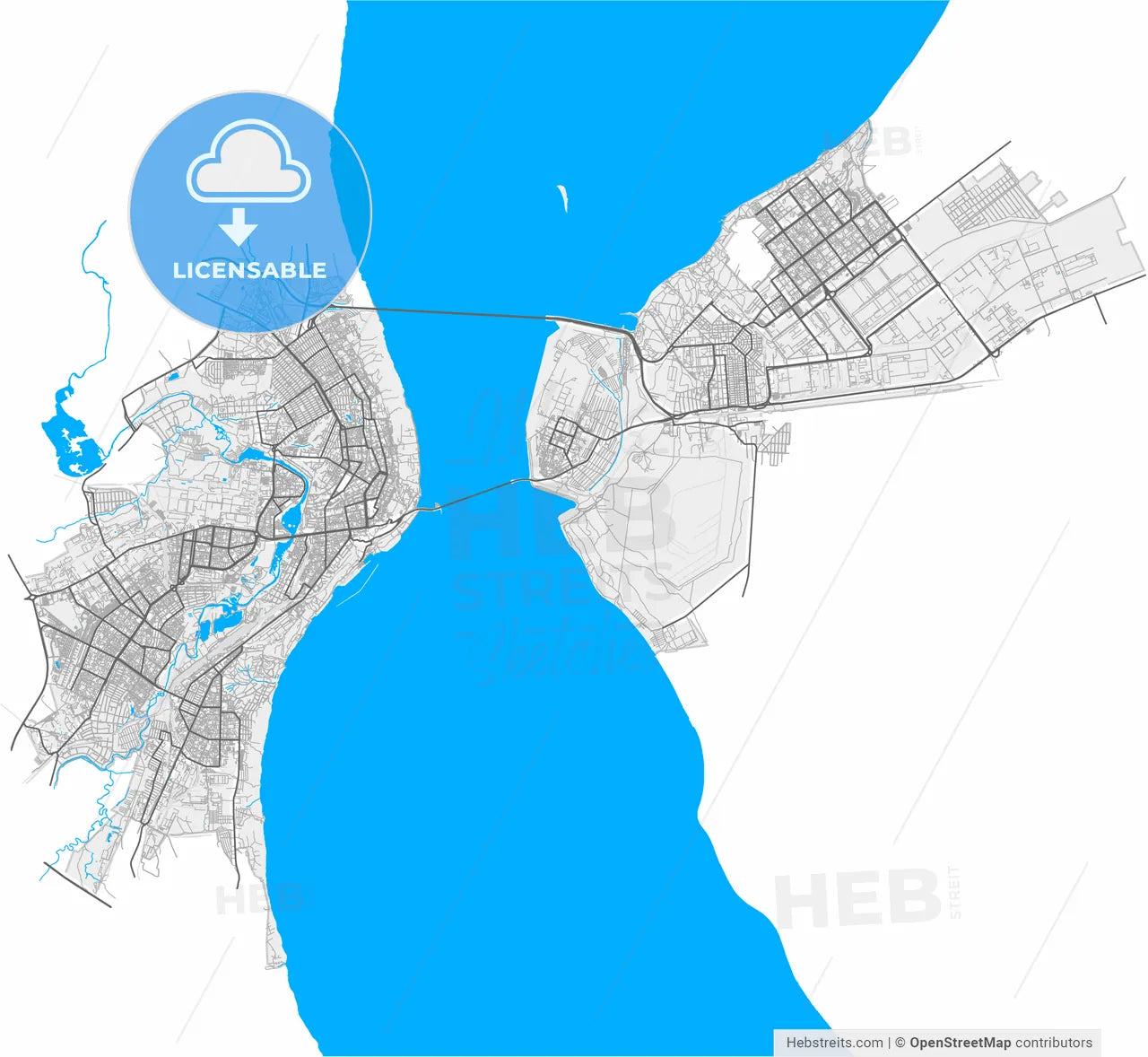 Ulyanovsk, Ulyanovsk Oblast, Russia, high resolution vector map - Instant download PDF and JPG
