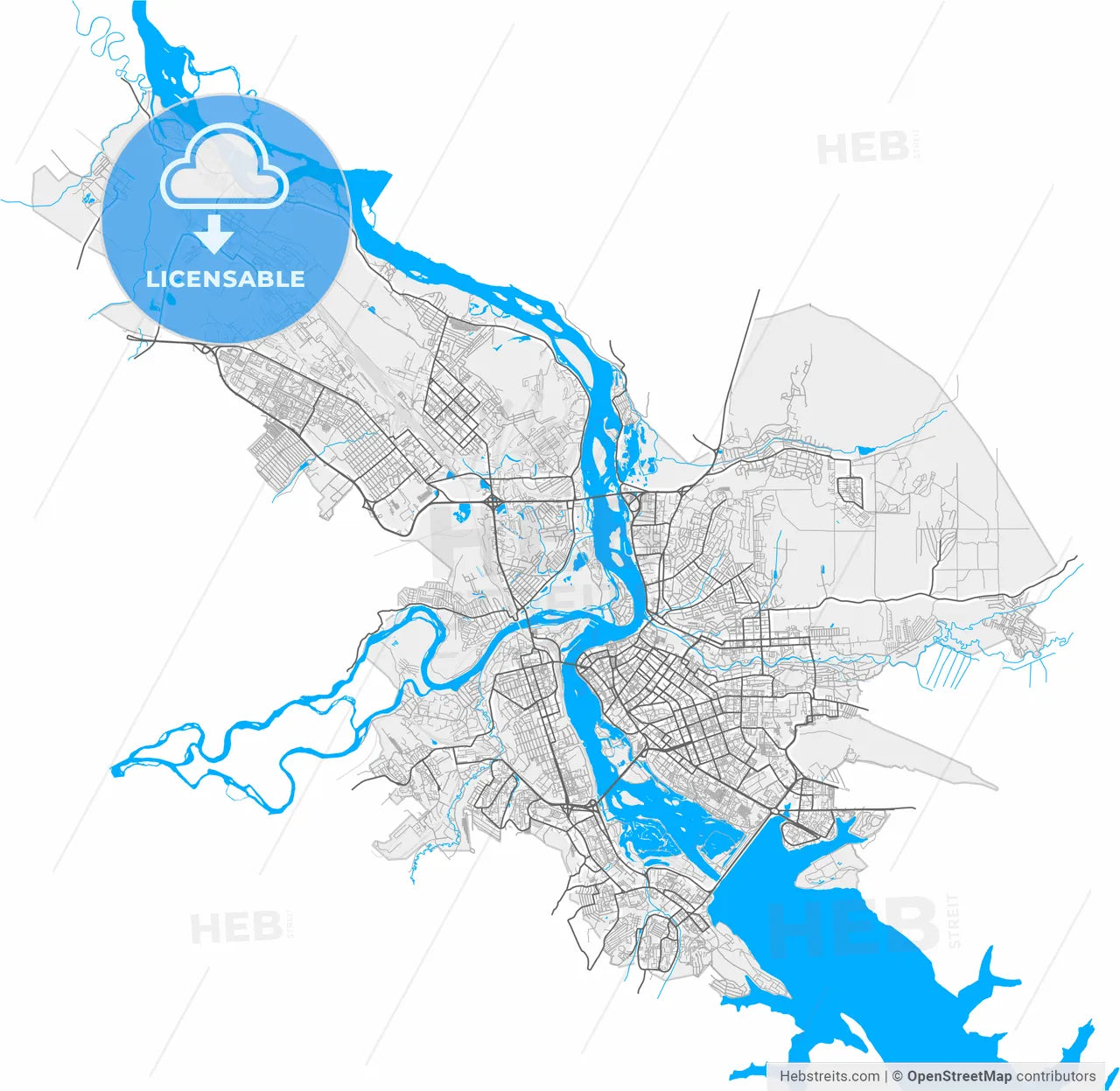 Irkutsk, Irkutsk Oblast, Russia, high resolution vector map - Instant download PDF and JPG