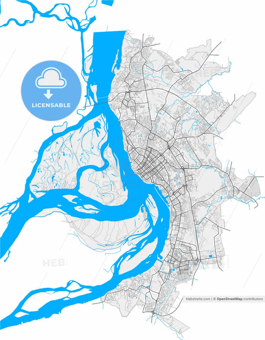 Khabarovsk, Khabarovsk Krai, Russia, high resolution vector map - Instant download PDF and JPG