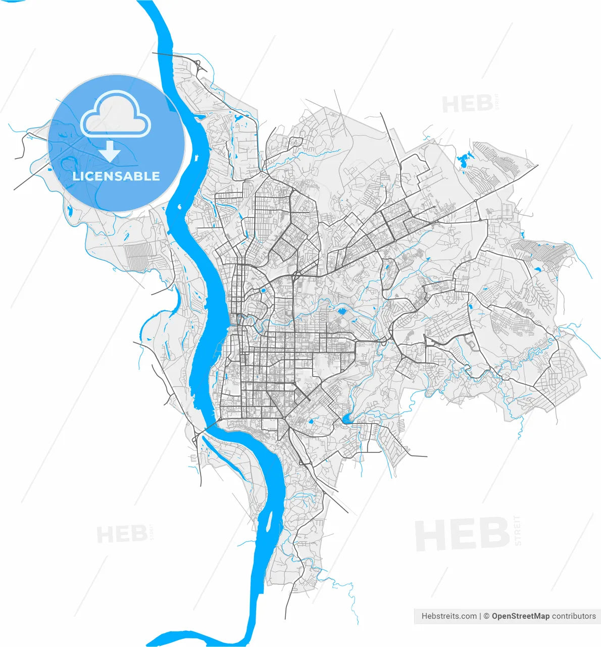 Tomsk, Tomsk Oblast, Russia, high resolution vector map - Instant download PDF and JPG