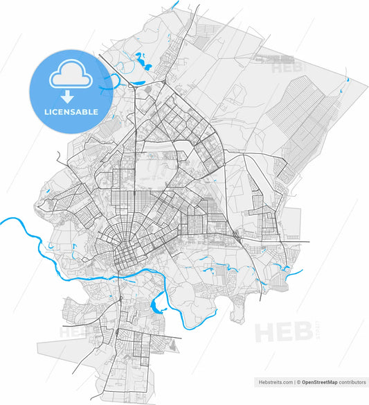 Orenburg, Orenburg Oblast, Russia, high resolution vector map - Instant download PDF and JPG