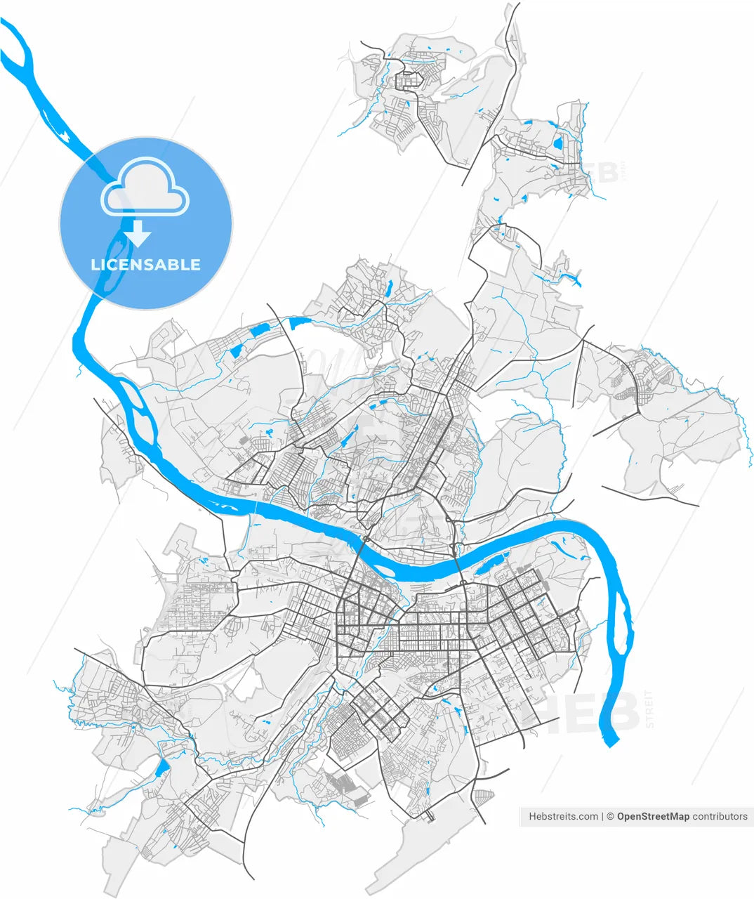 Kemerovo, Kemerovo Oblast, Russia, high resolution vector map - Instant download PDF and JPG