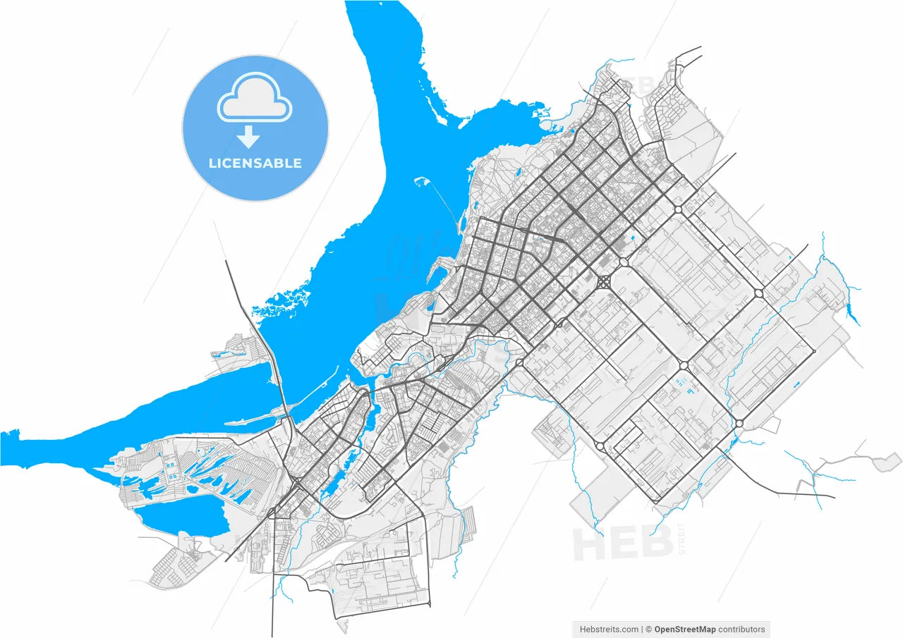 Naberezhnye Chelny, Republic of Tatarstan, Russia, high resolution vector map - Instant download PDF and JPG
