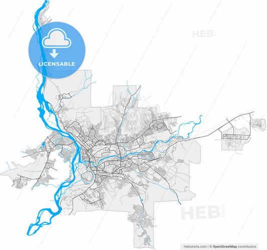Ulan-Ude, Republic of Buryatia, Russia, high resolution vector map - Instant download PDF and JPG