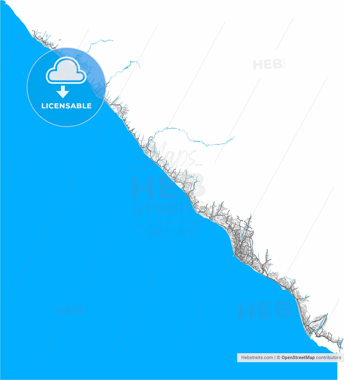 Sochi, Krasnodar Krai, Russia, high resolution vector map - Instant download PDF and JPG