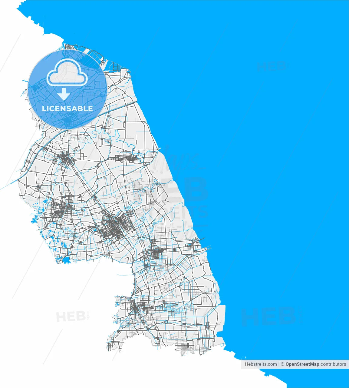 Yancheng, Jiangsu, China, high resolution vector map - Instant download PDF and JPG