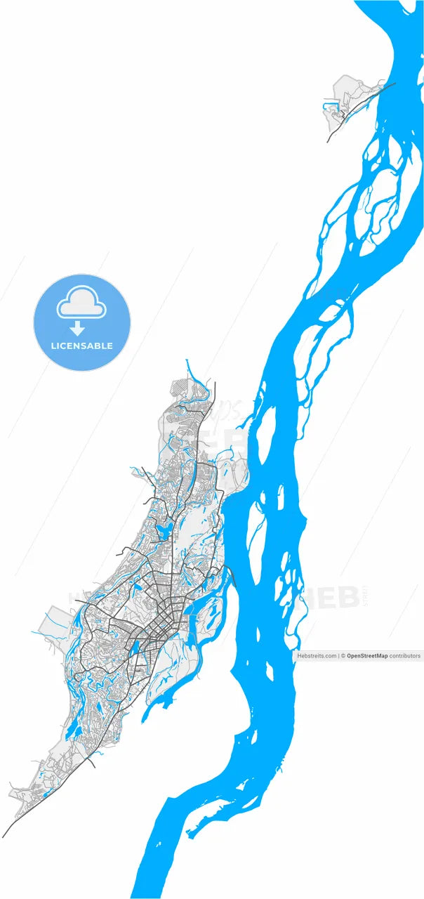 Yakutsk, Sakha , Russia, high resolution vector map - Instant download PDF and JPG