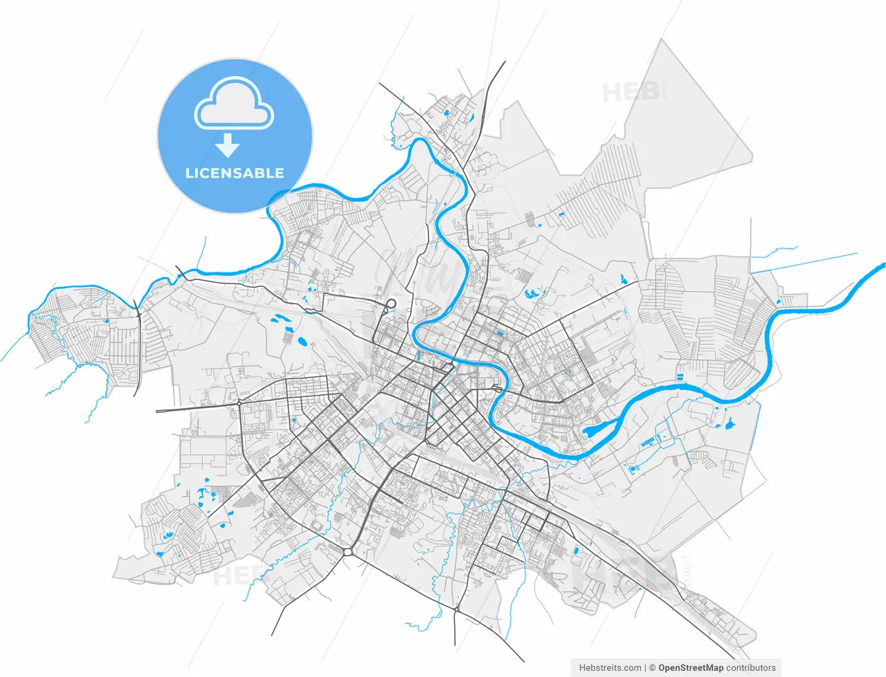 Vologda, Vologda Oblast, Russia, high resolution vector map - Instant download PDF and JPG