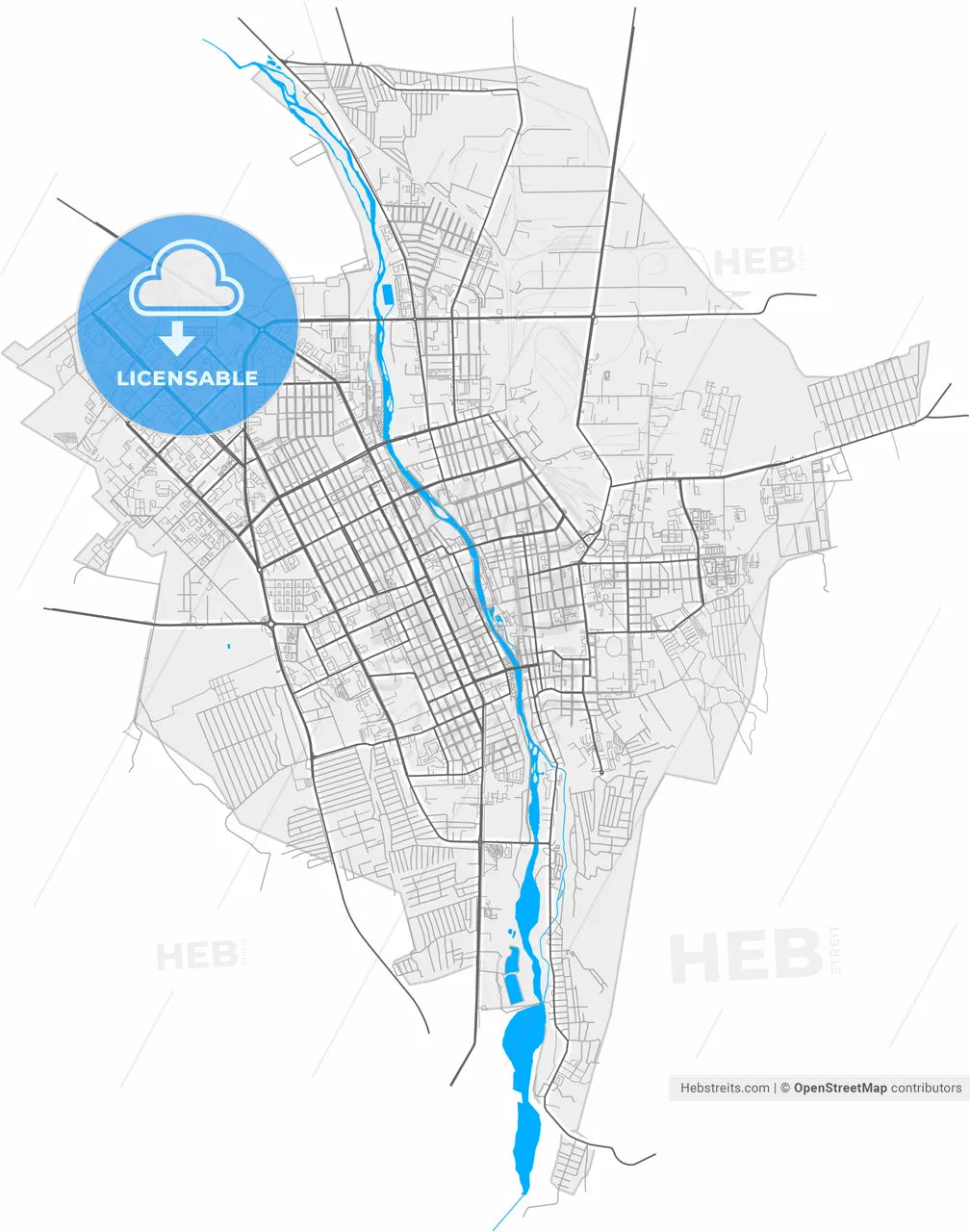 Vladikavkaz, Republic of North Ossetia-Alania, Russia, high resolution vector map - Instant download PDF and JPG
