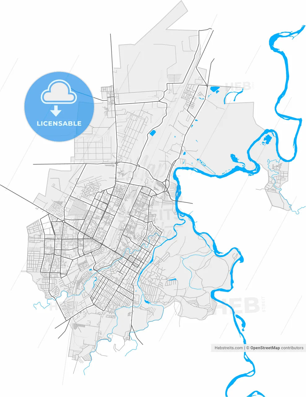 Sterlitamak, Republic of Bashkortostan, Russia, high resolution vector map - Instant download PDF and JPG