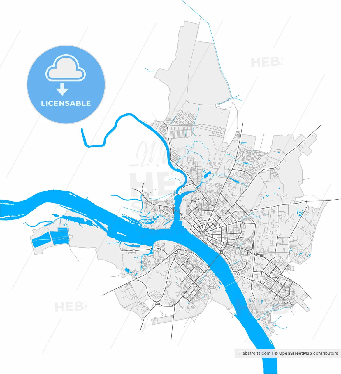 Kostroma, Kostroma Oblast, Russia, high resolution vector map - Instant download PDF and JPG