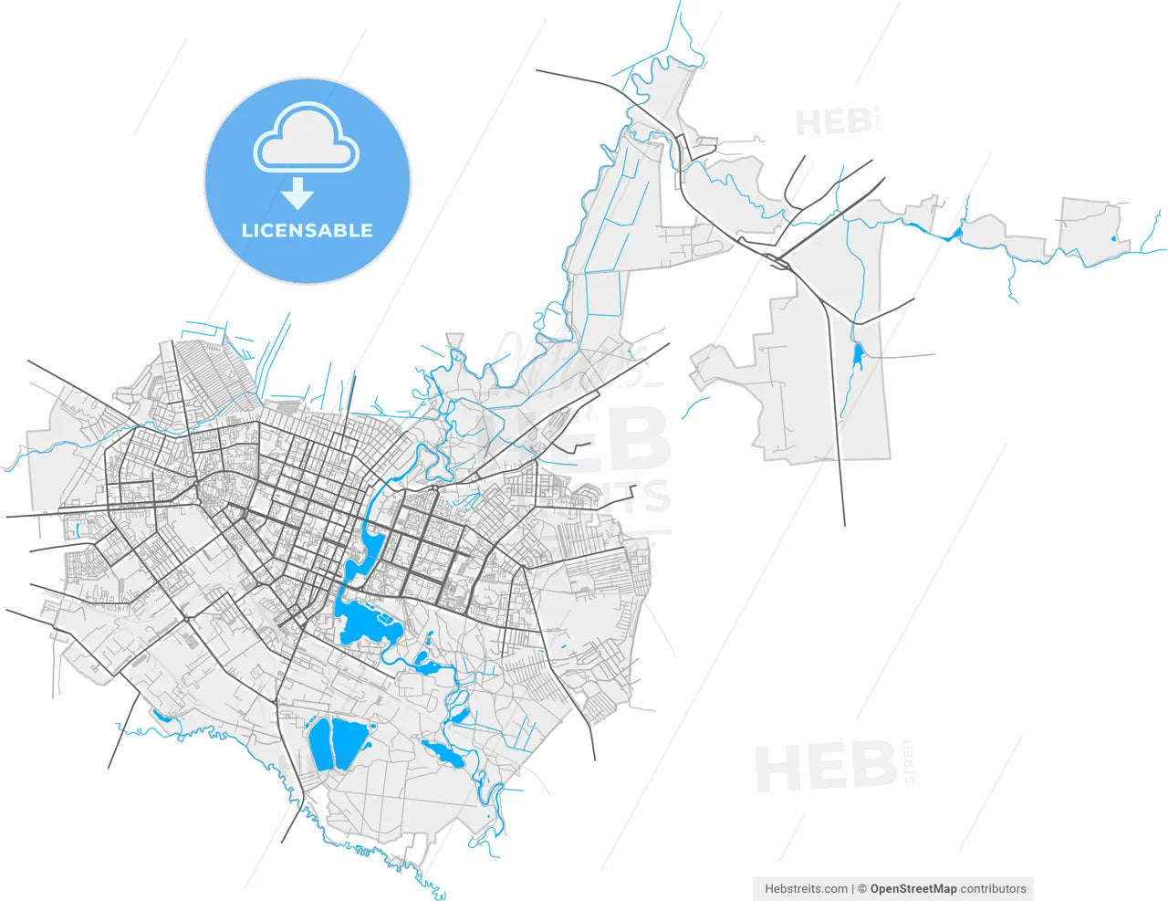 Yoshkar-Ola, Mari El Republic, Russia, high resolution vector map - Instant download PDF and JPG