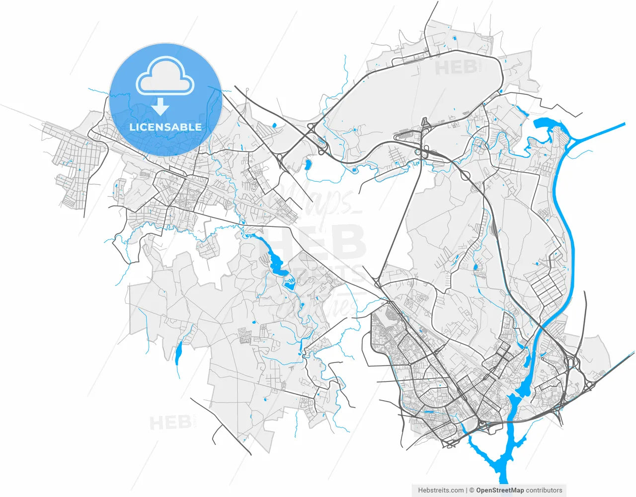 Khimki, Moscow Oblast, Russia, high resolution vector map - Instant download PDF and JPG