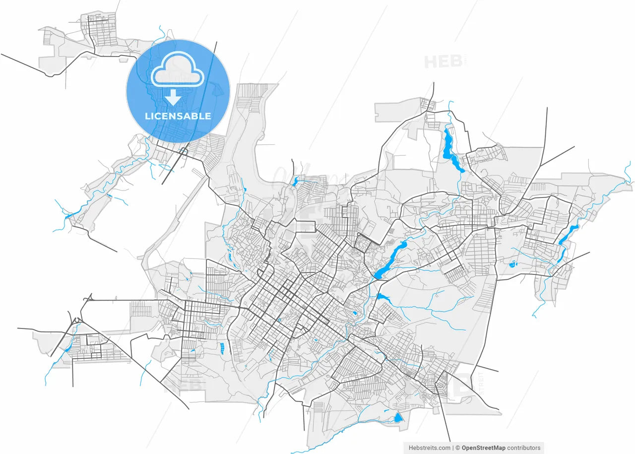Shakhty, Rostov Oblast, Russia, high resolution vector map - Instant download PDF and JPG