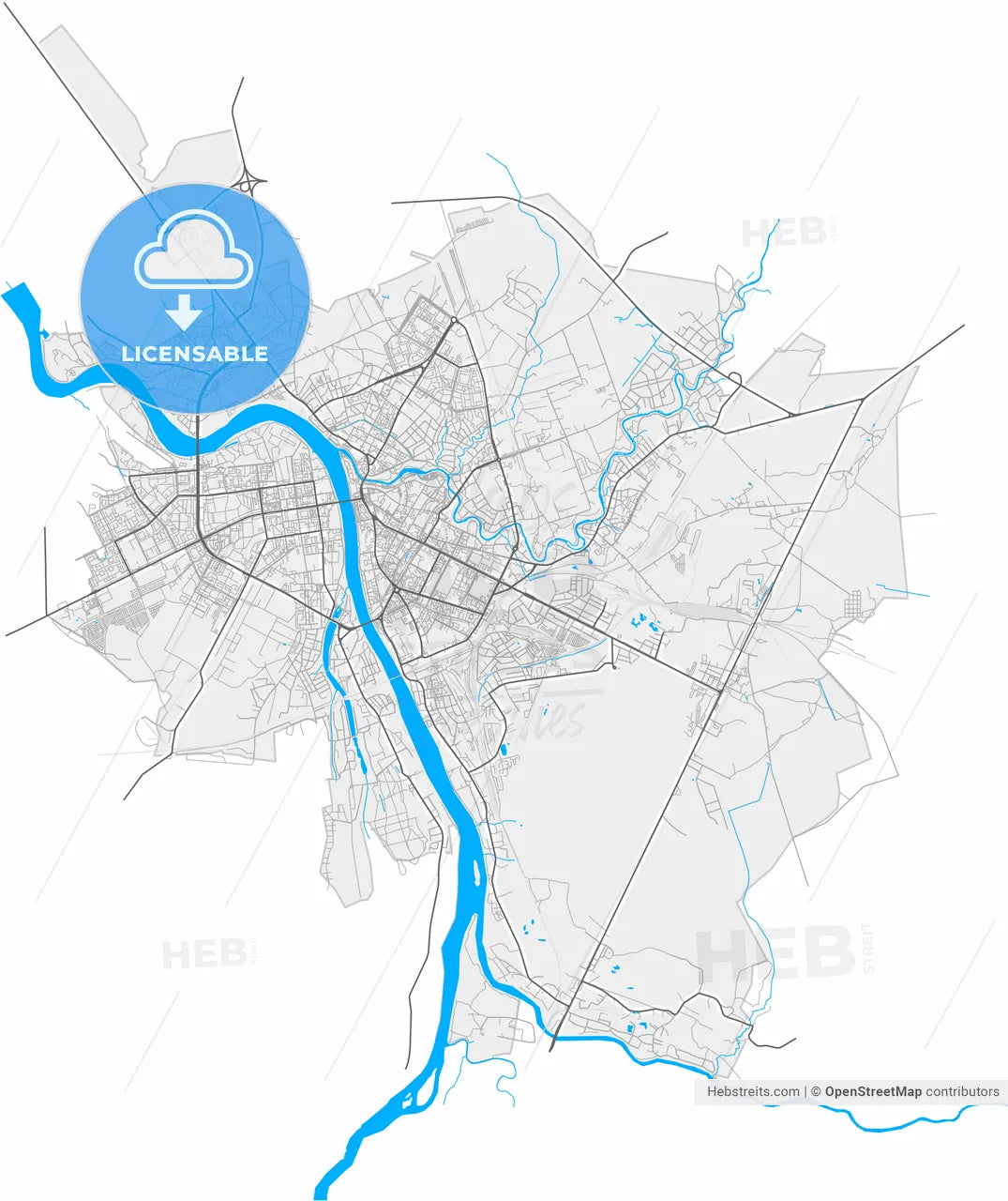 Pskov, Pskov Oblast, Russia, high resolution vector map - Instant download PDF and JPG