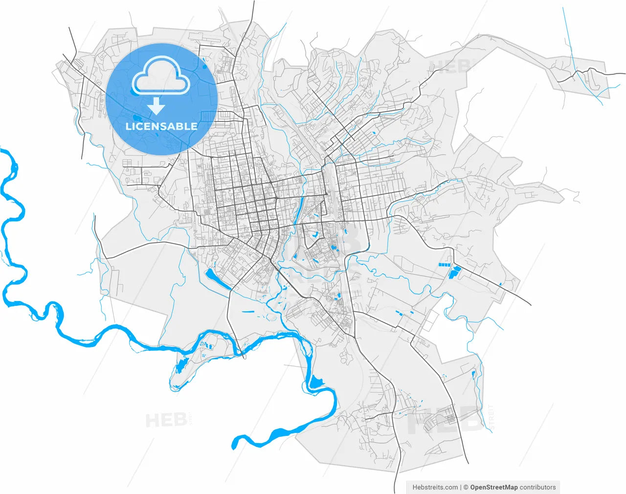 Ussuriysk, Primorsky Krai, Russia, high resolution vector map - Instant download PDF and JPG