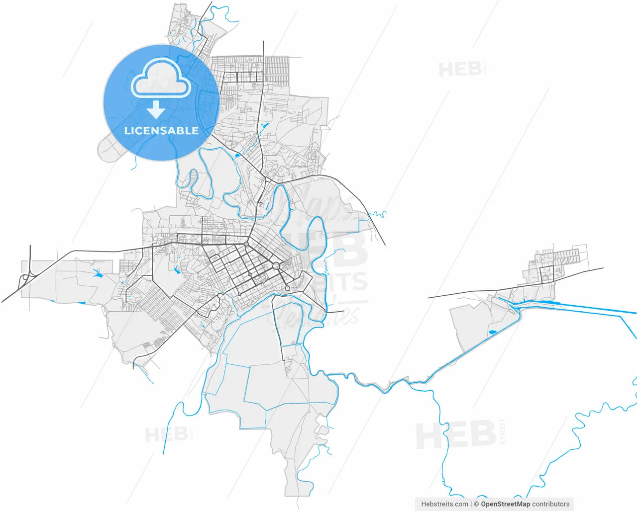 Novocherkassk, Rostov Oblast, Russia, high resolution vector map - Instant download PDF and JPG
