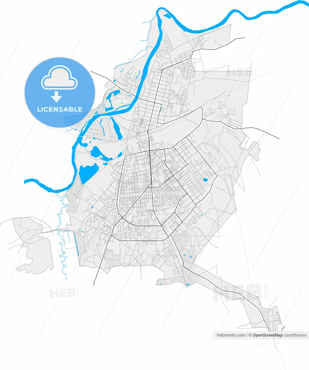 Kovrov, Vladimir Oblast, Russia, high resolution vector map - Instant download PDF and JPG
