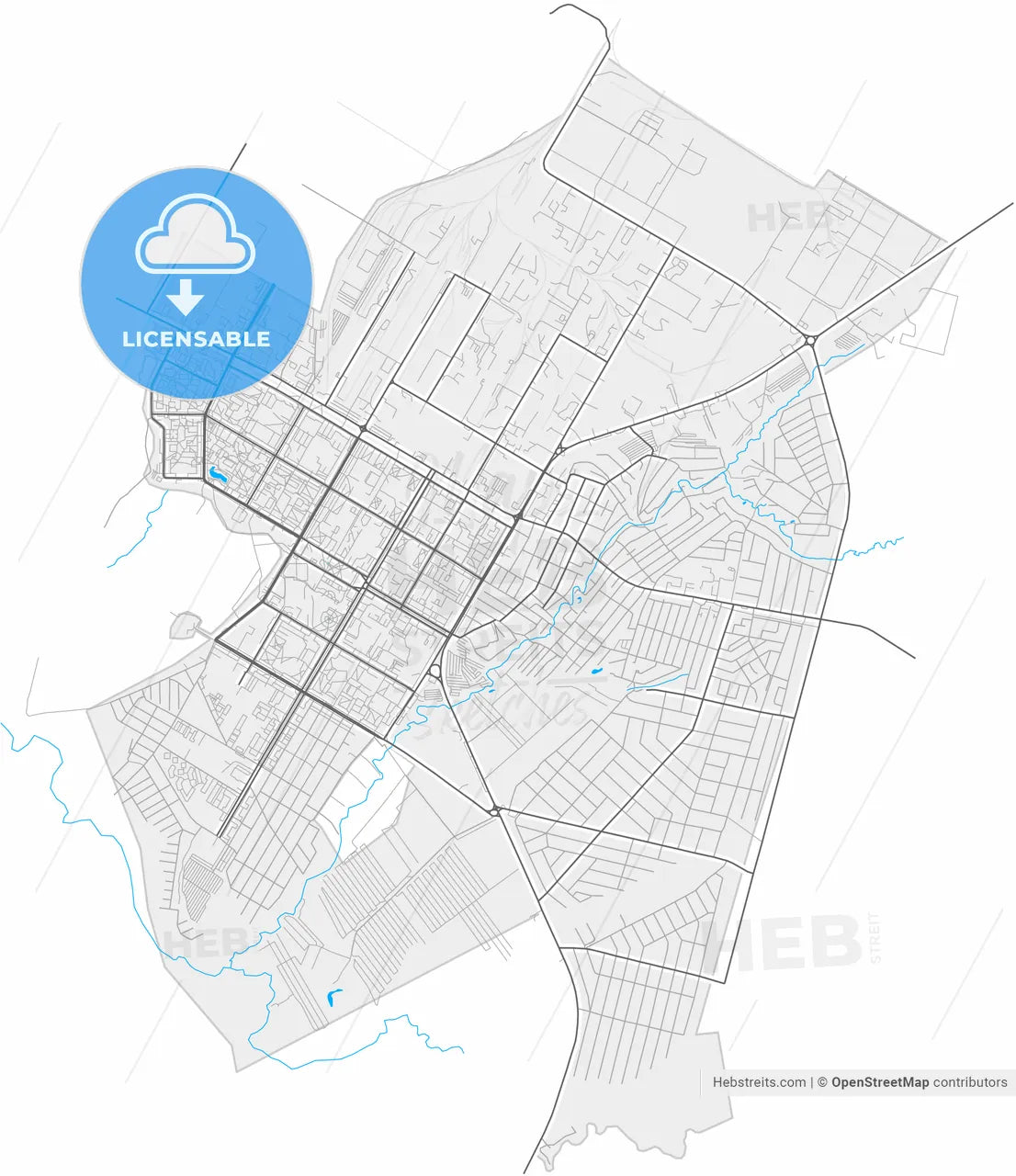 Neftekamsk, Republic of Bashkortostan, Russia, high resolution vector map - Instant download PDF and JPG