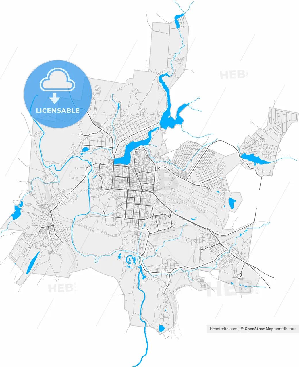 Pervouralsk, Sverdlovsk Oblast, Russia, high resolution vector map - Instant download PDF and JPG