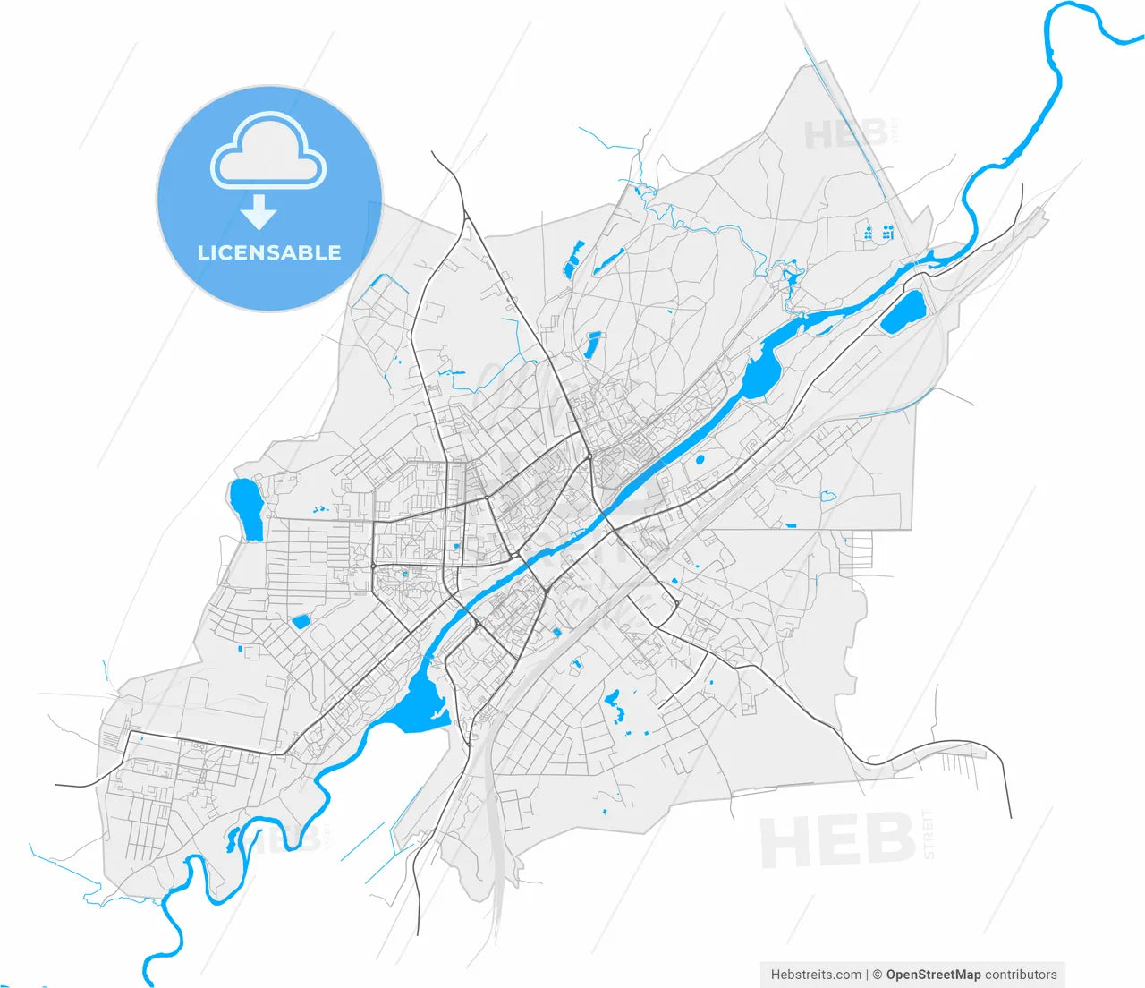Orekhovo-Zuyevo, Moscow Oblast, Russia, high resolution vector map - Instant download PDF and JPG