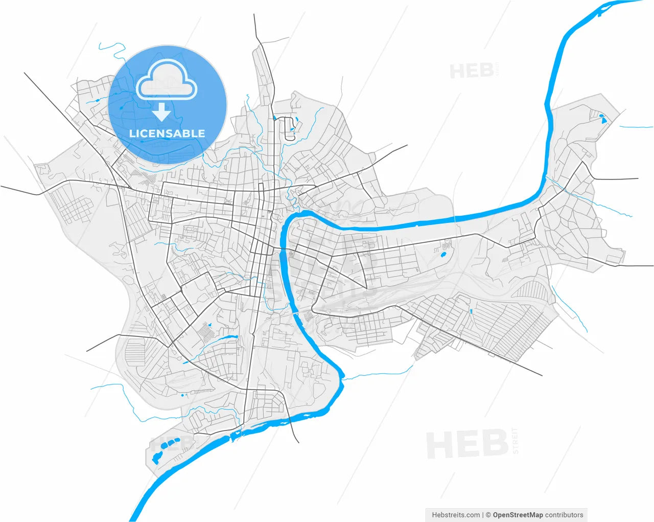 Yelets, Lipetsk Oblast, Russia, high resolution vector map - Instant download PDF and JPG