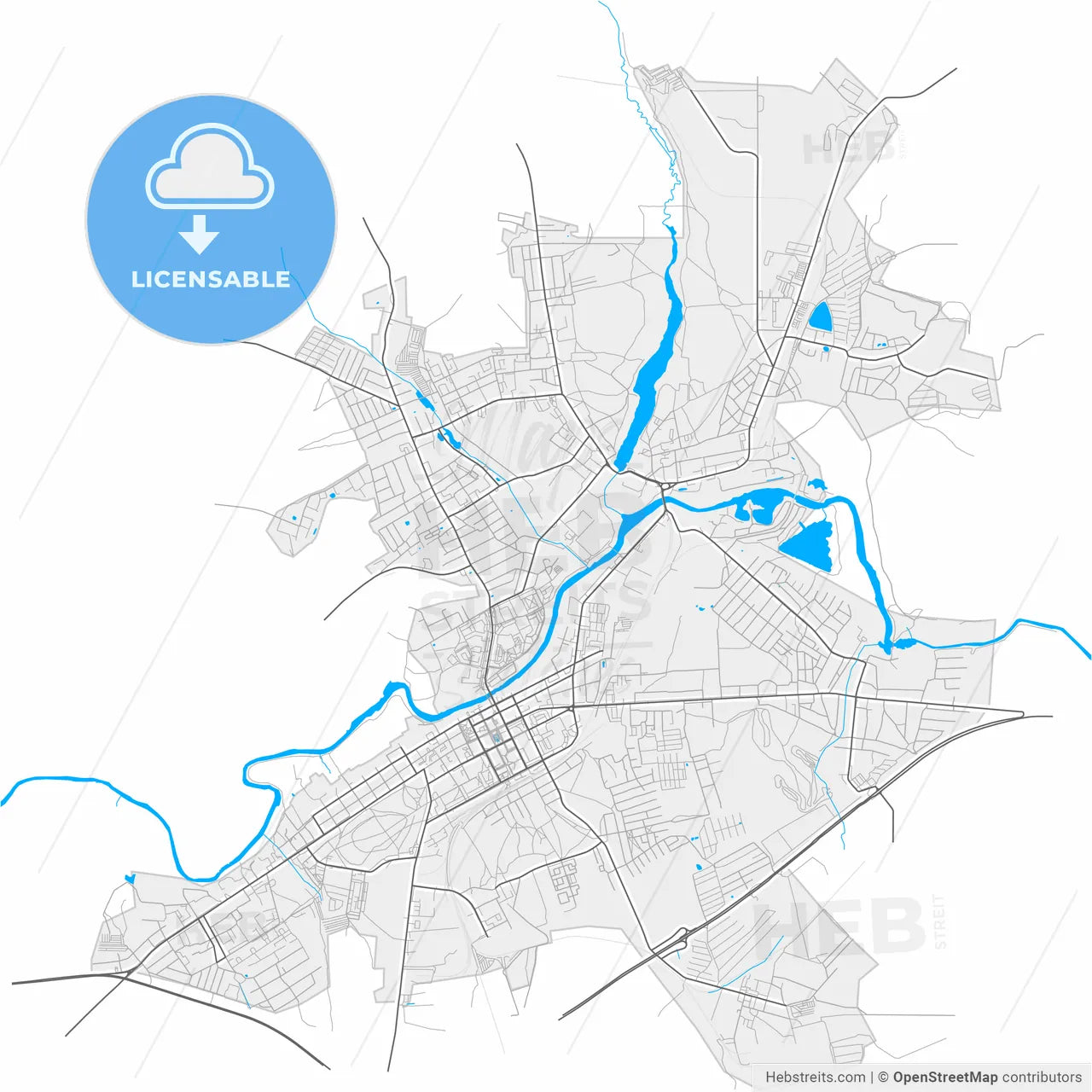 Noginsk, Moscow Oblast, Russia, high resolution vector map - Instant download PDF and JPG