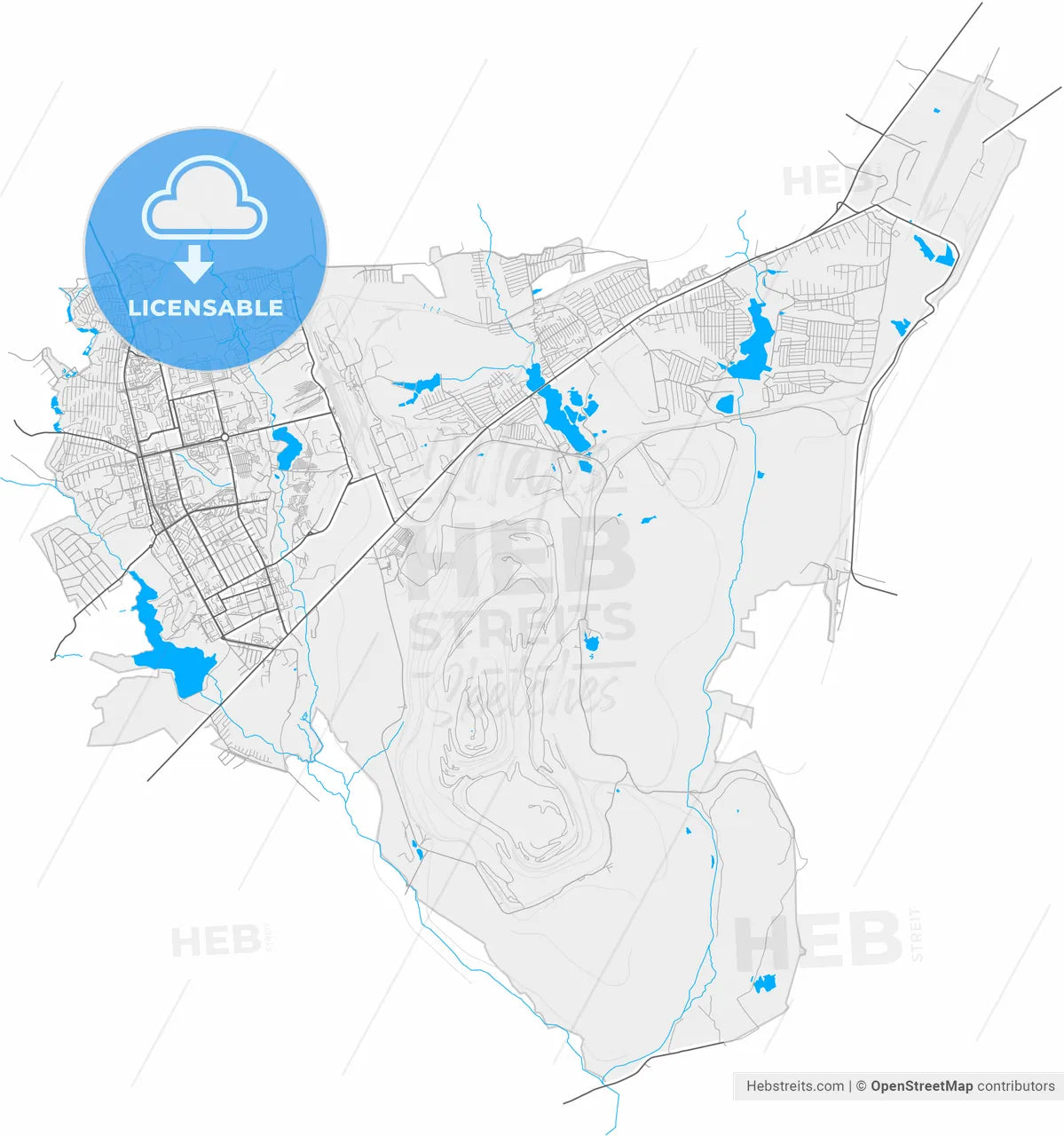 Zheleznogorsk, Kursk Oblast, Russia, high resolution vector map - Instant download PDF and JPG