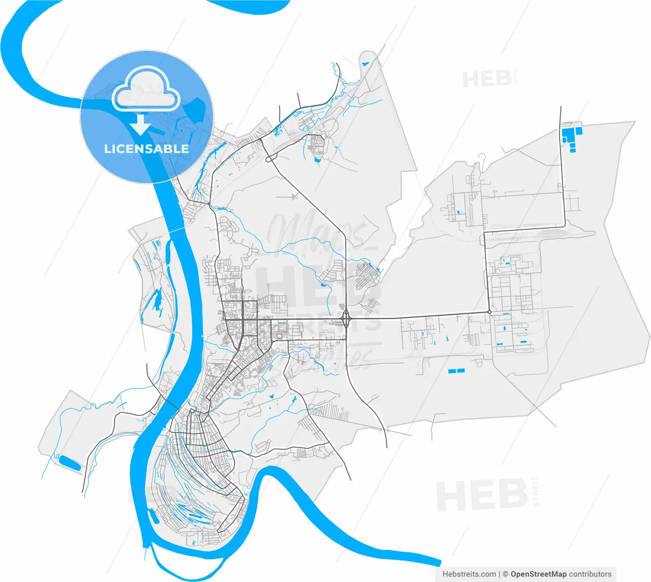 Tobolsk, Tyumen Oblast, Russia, high resolution vector map - Instant download PDF and JPG