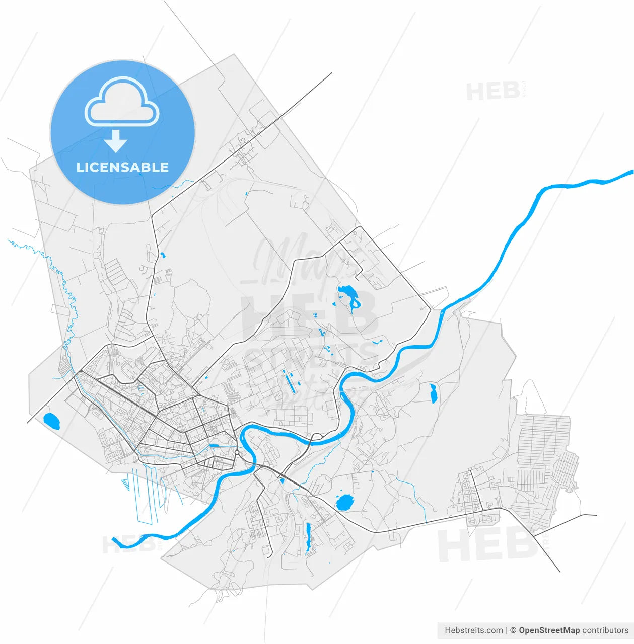 Ukhta, Komi Republic, Russia, high resolution vector map - Instant download PDF and JPG
