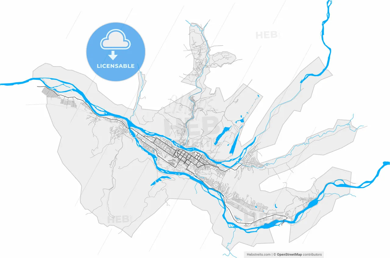Mezhdurechensk, Kemerovo Oblast, Russia, high resolution vector map - Instant download PDF and JPG