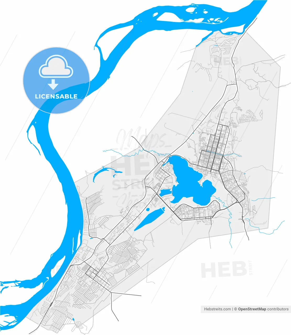 Zheleznogorsk, Krasnoyarsk Krai, Russia, high resolution vector map - Instant download PDF and JPG