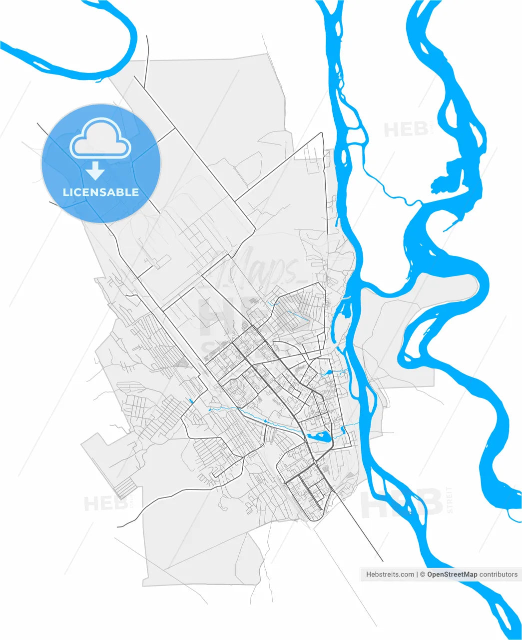 Usolye-Sibirskoye, Irkutsk Oblast, Russia, high resolution vector map - Instant download PDF and JPG
