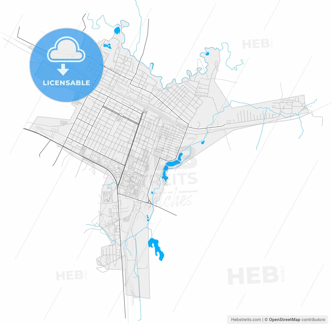 Mineralnye Vody, Stavropol Krai, Russia, high resolution vector map - Instant download PDF and JPG
