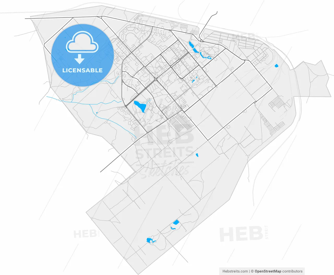 Zarechny, Penza Oblast, Russia, high resolution vector map - Instant download PDF and JPG
