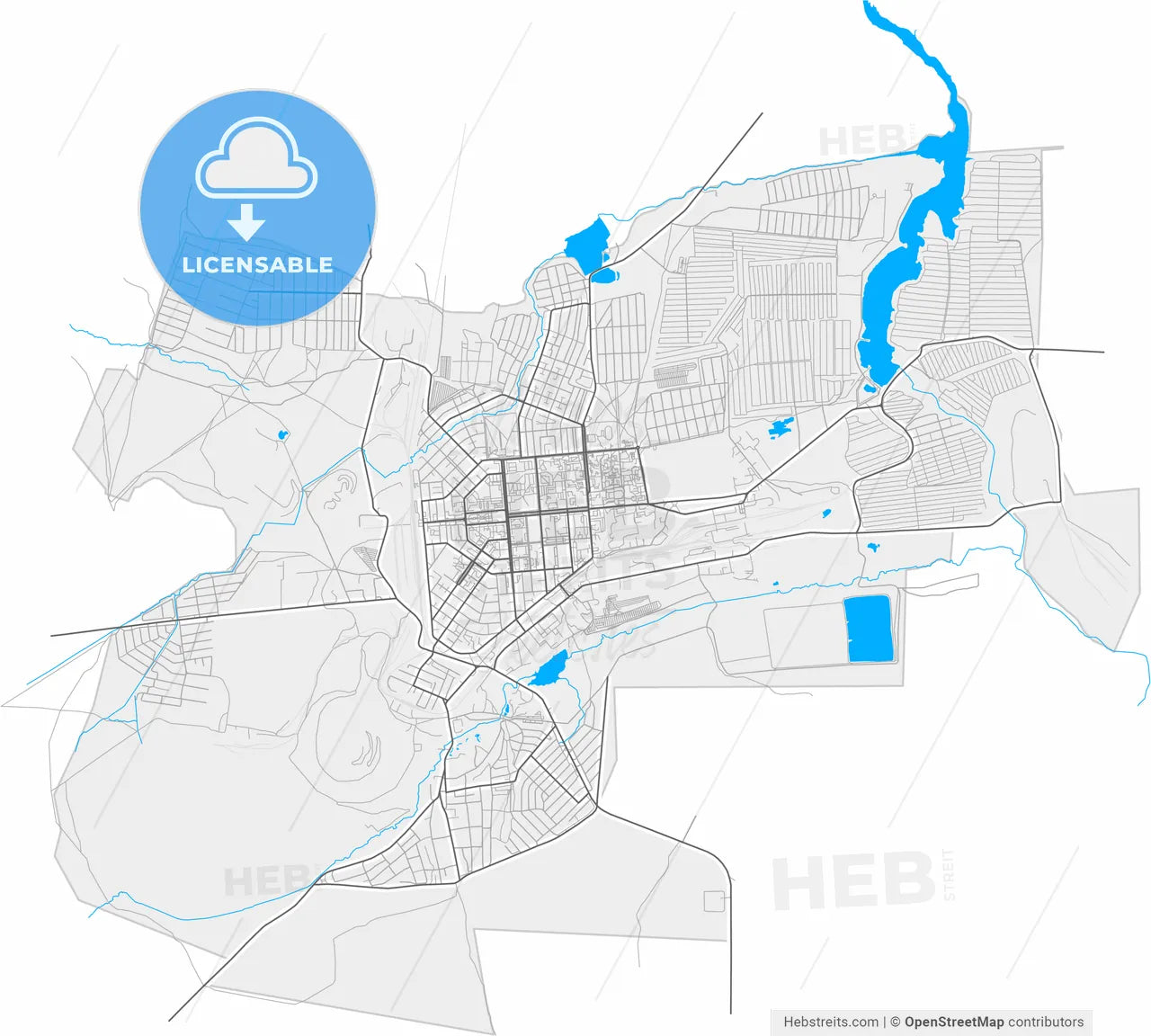 Sibay, Republic of Bashkortostan, Russia, high resolution vector map - Instant download PDF and JPG