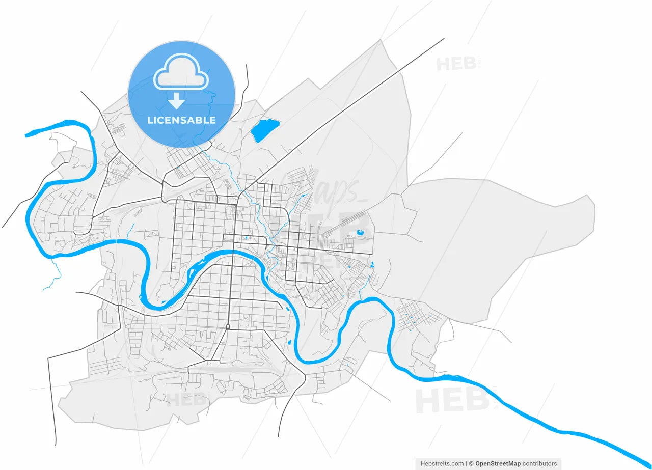 Rzhev, Tver Oblast, Russia, high resolution vector map - Instant download PDF and JPG