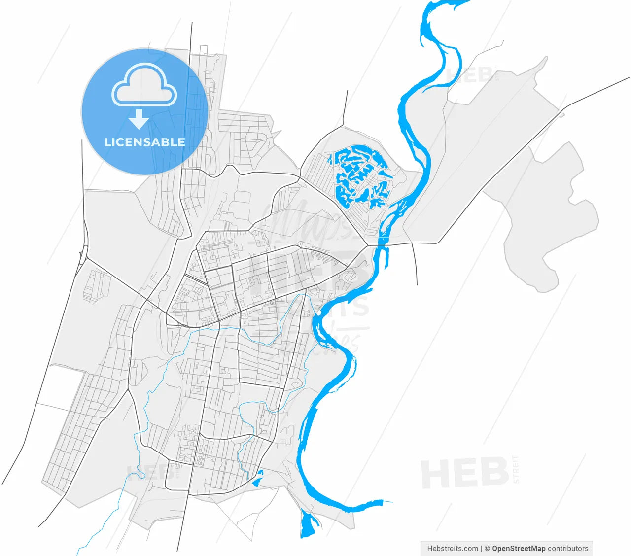 Meleuz, Republic of Bashkortostan, Russia, high resolution vector map - Instant download PDF and JPG