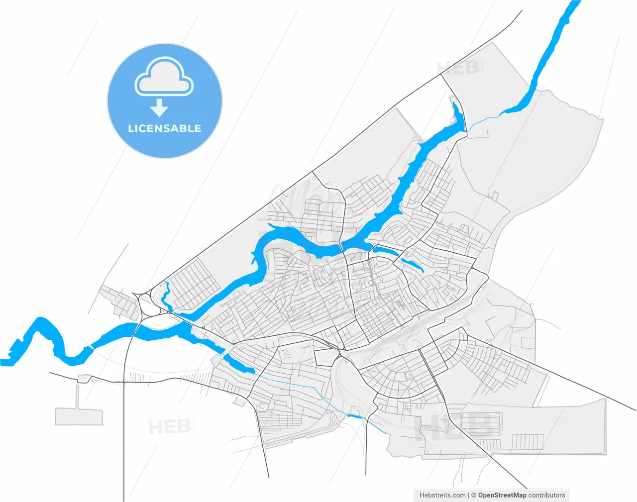 Salsk, Rostov Oblast, Russia, high resolution vector map - Instant download PDF and JPG