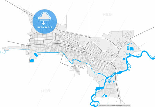 Prokhladny, Kabardino-Balkar Republic, Russia, high resolution vector map - Instant download PDF and JPG