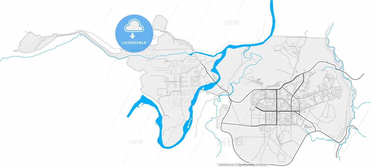 Neryungri, Sakha , Russia, high resolution vector map - Instant download PDF and JPG